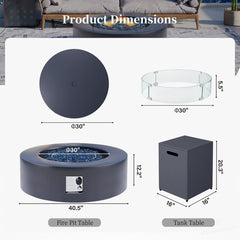 Propane Fire Pit Table, 40.5 Inch Round Iron with Tank Cover, Dark Gray