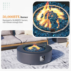 Propane Fire Pit Table, 40.5 Inch Round Iron with Tank Cover, Dark Gray