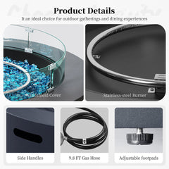 Propane Fire Pit Table, 40.5 Inch Round Iron with Tank Cover, Dark Gray