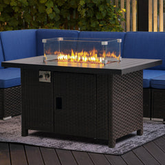 Propane Fire Pit Table in Black Aluminum with Push-Button Ignition