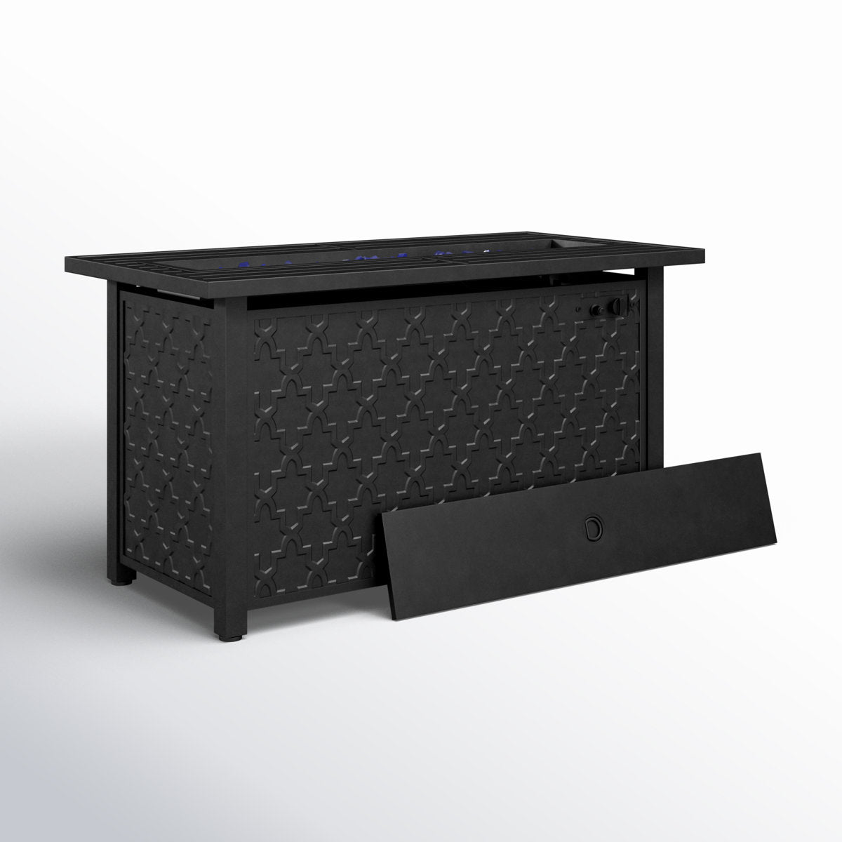 Propane Fire Pit Table in Black Powder Coated Steel with Lid