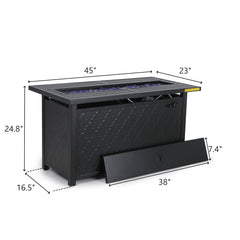 Propane Fire Pit Table in Black Powder Coated Steel with Lid