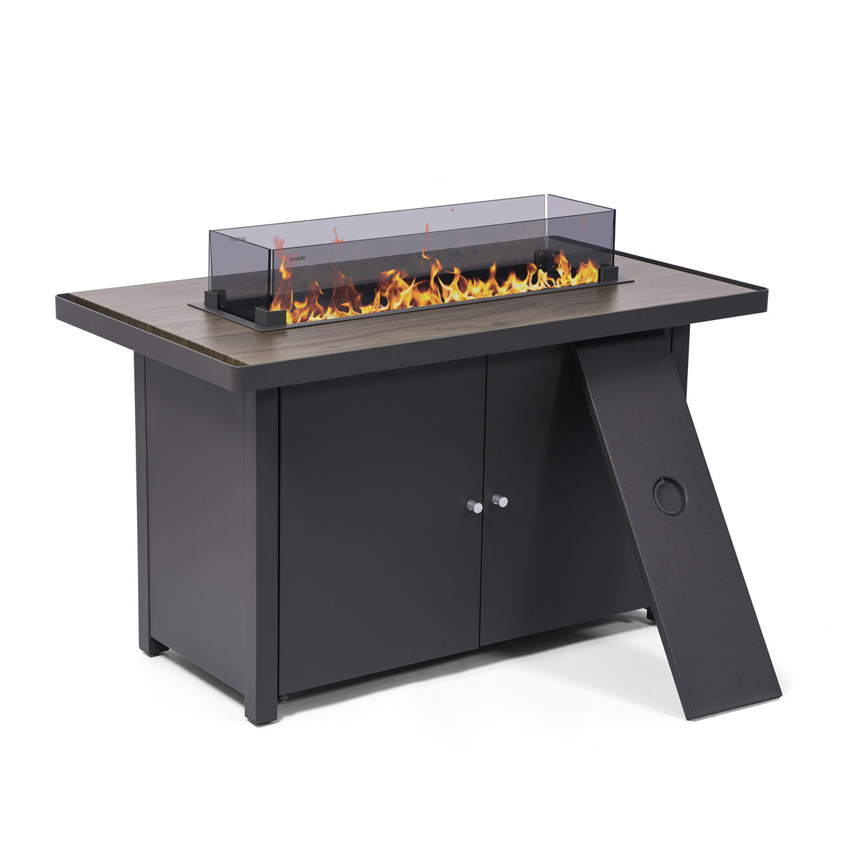 Propane Fire Pit Table in Brown Iron with Glass Shield and Steel Lid