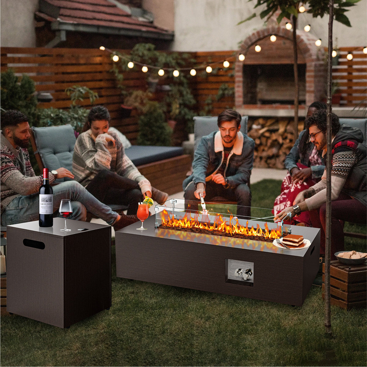 Propane Fire Pit Table in Dark Gray Steel, 42 in Rectangle