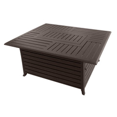 Propane Fire Pit Table, Rectangular Aluminum in Brown with Fire Glass
