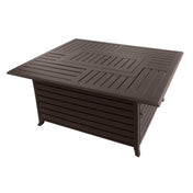 Propane Fire Pit Table, Rectangular Aluminum in Brown with Fire Glass