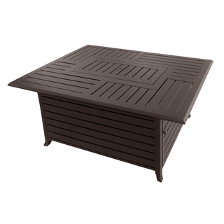 Propane Fire Pit Table, Rectangular Aluminum in Brown with Fire Glass