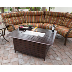 Propane Fire Pit Table, Rectangular Aluminum in Brown with Fire Glass