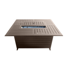 Propane Fire Pit Table, Rectangular Aluminum in Brown with Fire Glass