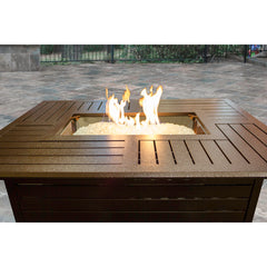 Propane Fire Pit Table, Rectangular Aluminum in Brown with Fire Glass