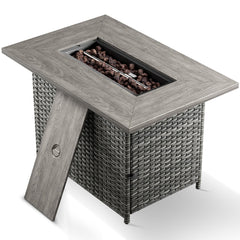 Propane Fire Pit Table, Rectangular, PE Wicker with Steel Top in Gray