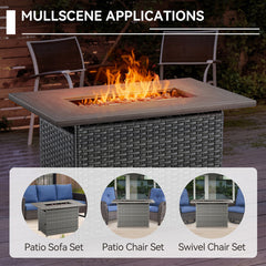 Propane Fire Pit Table, Rectangular, PE Wicker with Steel Top in Gray