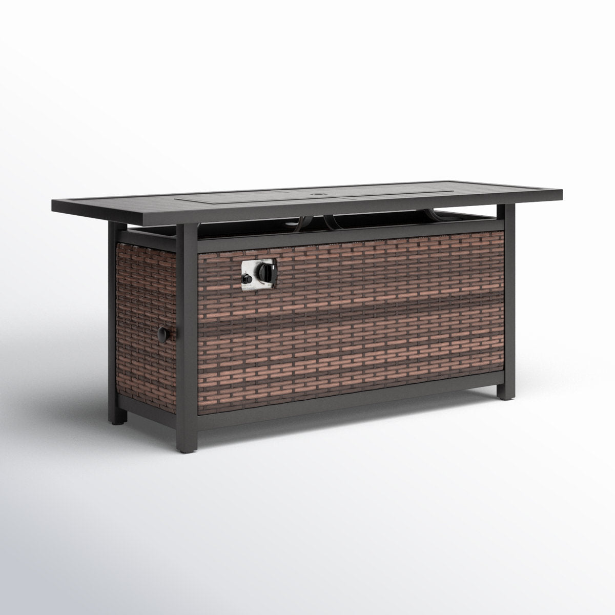 Propane Fire Pit Table with Lid in Brown and Black Wicker