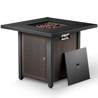 Propane Fire Pit Table with Lid, Square, 50,000 BTU, Brown