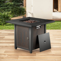 Propane Fire Pit Table with Lid, Square, 50,000 BTU, Brown