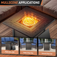 Propane Fire Pit Table with Lid, Square, 50,000 BTU, Brown