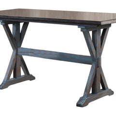 Pub Table, Seats 8, Solid Wood, Rectangular, Distressed Gray Blue Wash Top
