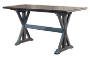 Pub Table, Seats 8, Solid Wood, Rectangular, Distressed Gray Blue Wash Top