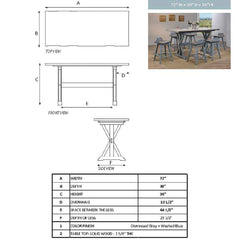 Pub Table, Seats 8, Solid Wood, Rectangular, Distressed Gray Blue Wash Top