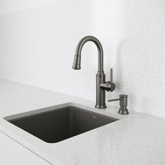 Pull-Down Bar Faucet, Empressa, Single Hole, Solid Brass, Satin Dark Steel