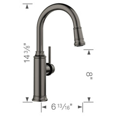 Pull-Down Bar Faucet, Empressa, Single Hole, Solid Brass, Satin Dark Steel