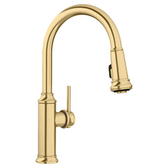 Pull-Down Kitchen Faucet, Empressa, High Arc, Single Handle, Brass, Satin Gold