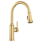 Pull-Down Kitchen Faucet, Empressa, High Arc, Single Handle, Brass, Satin Gold