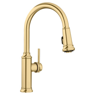 Pull-Down Kitchen Faucet, Empressa, High Arc, Single Handle, Brass, Satin Gold