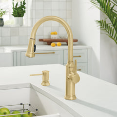 Pull-Down Kitchen Faucet, Empressa, High Arc, Single Handle, Brass, Satin Gold