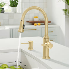 Pull-Down Kitchen Faucet, Empressa, High Arc, Single Handle, Brass, Satin Gold