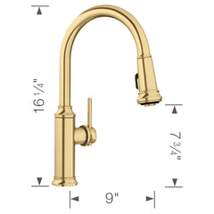 Pull-Down Kitchen Faucet, Empressa, High Arc, Single Handle, Brass, Satin Gold