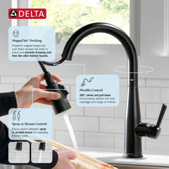 Pull Down Kitchen Faucet, Essa, Single Handle, Touch2O, Matte Black