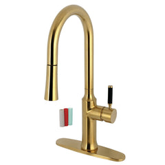 Pull-Down Kitchen Faucet, Kaiser, Single Handle in Brushed Brass