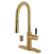 Pull-Down Kitchen Faucet, Kaiser, Single Handle in Brushed Brass