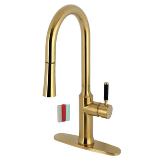Pull-Down Kitchen Faucet, Kaiser, Single Handle in Brushed Brass