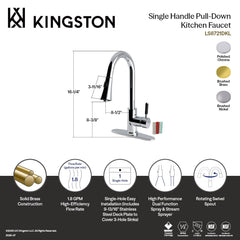 Pull-Down Kitchen Faucet, Kaiser, Single Handle in Brushed Nickel
