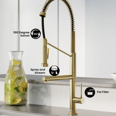 Pull-Down Kitchen Faucet, Nouvet, Single Handle with Pot Filler in Brushed Gold