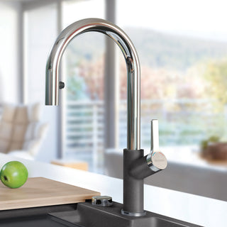 Pull-Down Kitchen Faucet, Urbena, Dual Spray, Single Handle, Cinder/Chrome