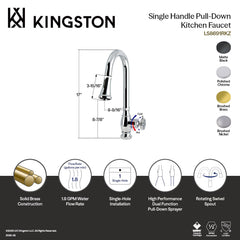 Pull-Down Kitchen Faucet, Wendell, Single-Handle in Brushed Brass