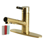 Pull-Out Kitchen Faucet, Kaiser, Single Handle in Brushed Brass