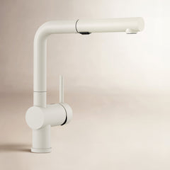 Pull-Out Kitchen Faucet, Linus, Single Handle, Low Arc, Brass, White