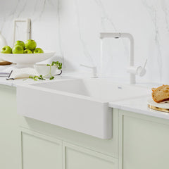Pull-Out Kitchen Faucet, Linus, Single Handle, Low Arc, Brass, White