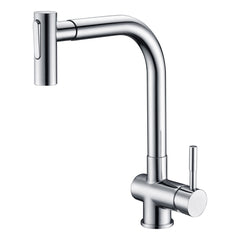 Pull Out Kitchen Faucet, Single Handle, Low Arc, Brass, Chrome
