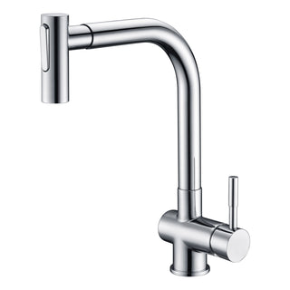 Pull Out Kitchen Faucet, Single Handle, Low Arc, Brass, Chrome
