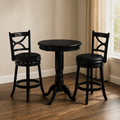 Second room | the same pedestal table and stools in a warm plaster dining room, window at right
