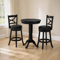 Third room | the same pedestal table and stools in a bright flax dining room, midday light