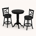 Studio angle | three-quarter studio view of the pedestal base and both X-back stools