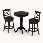 Studio angle | three-quarter studio view of the pedestal base and both X-back stools