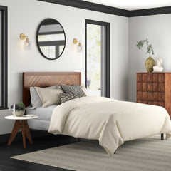 Queen Headboard in Solid Acacia Wood with Chevron Pattern, Brown
