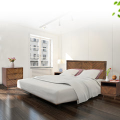 Queen Headboard in Solid Acacia Wood with Chevron Pattern, Brown